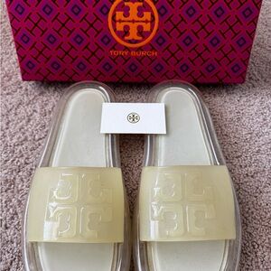 Tory Burch Ivory and Clear Logo Slides
